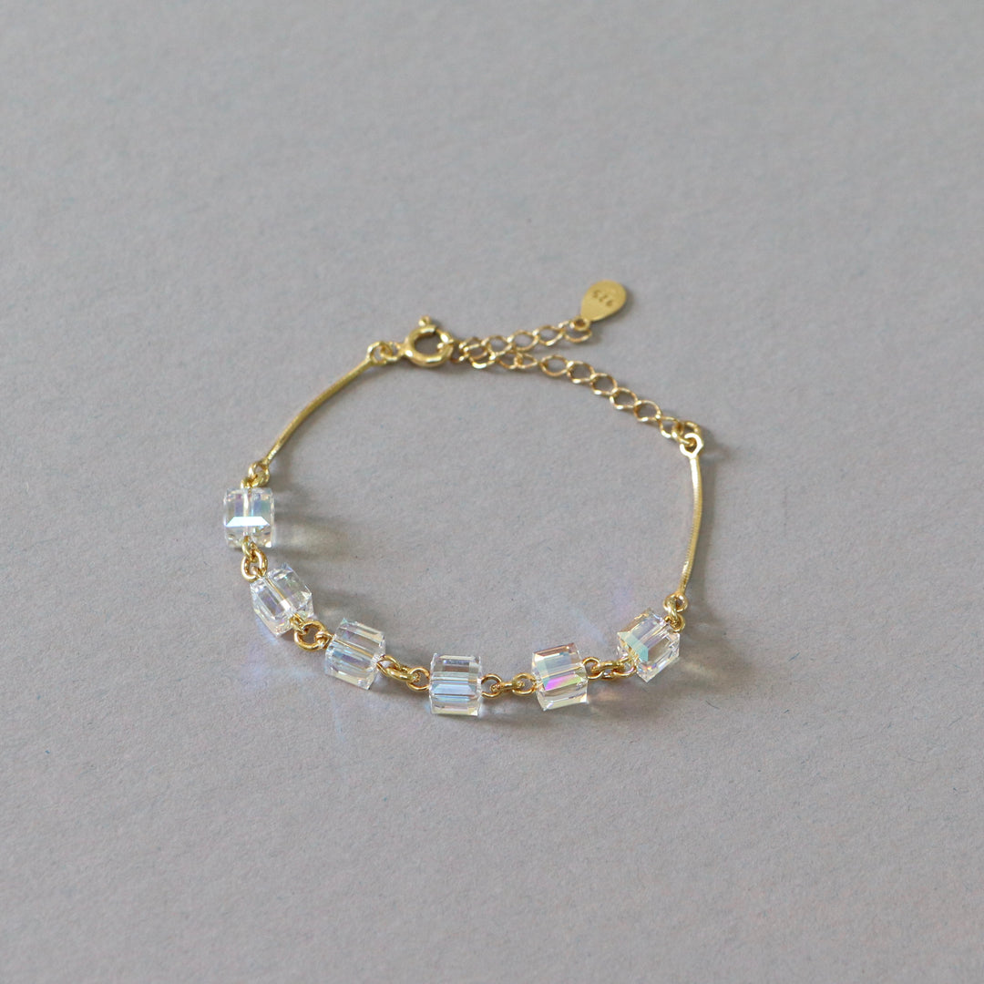 Bracelet, Swarovski crystals, gold-plated silver, AB crystal, MULTI-CUBES