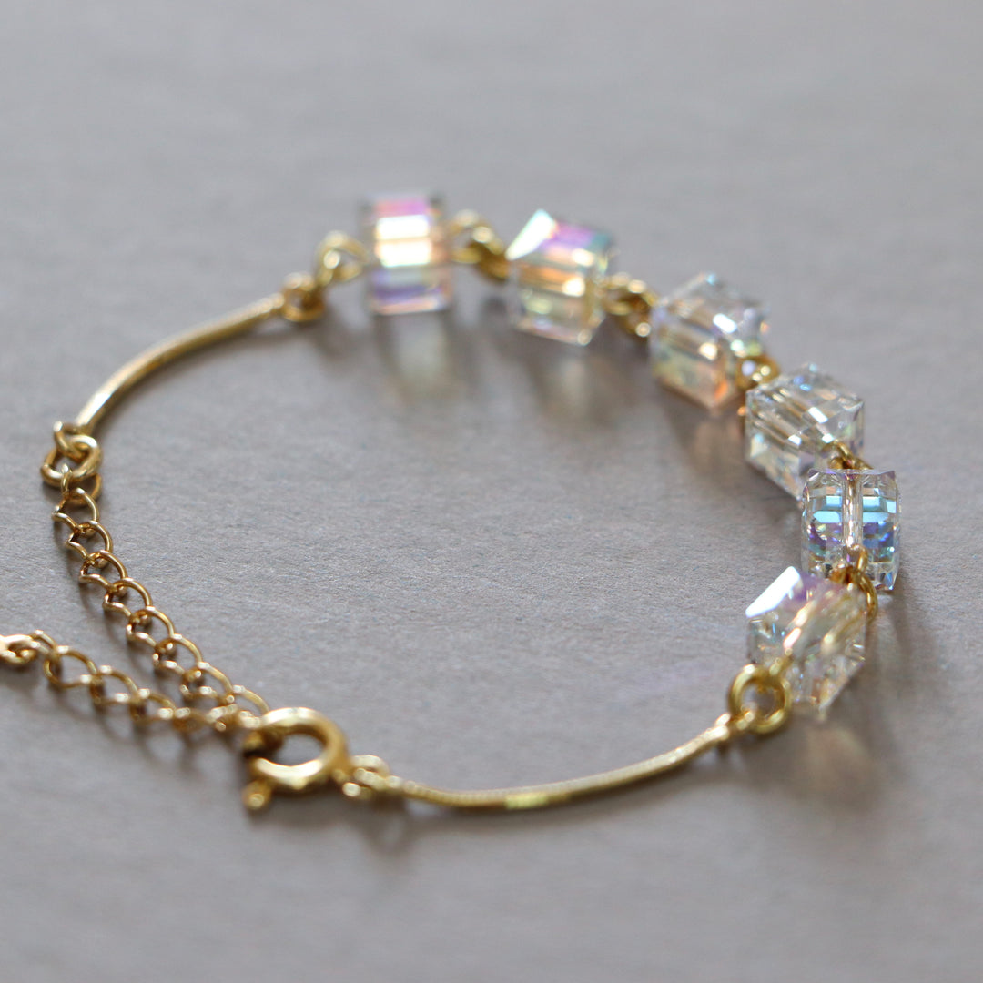 Necklace, Swarovski crystals, gold-plated silver, AB crystal, MULTI-CUBES