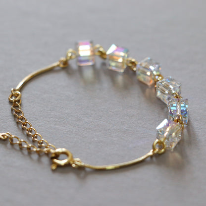Bracelet, cristaux Swarovski, argent doré, cristal AB, MULTI-CUBES