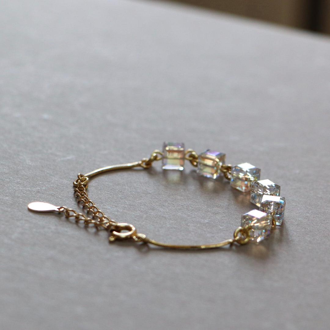 Bracelet, Swarovski crystals, gold-plated silver, AB crystal, MULTI-CUBES