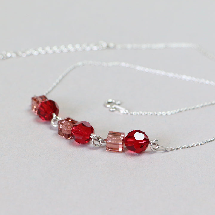 Collier, cristaux Swarovski, argent rhodié, rouge, POMPON