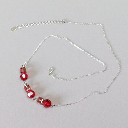 Collier, cristaux Swarovski, argent rhodié, rouge, POMPON