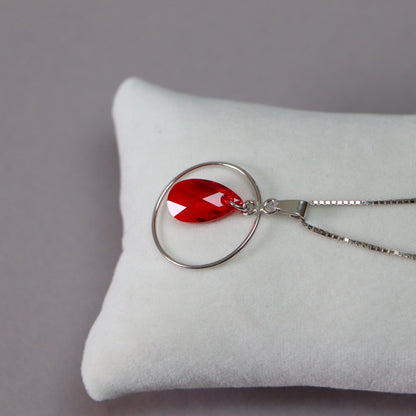 Earrings, Swarovski crystals, rhodium-plated silver, bright red, LAC