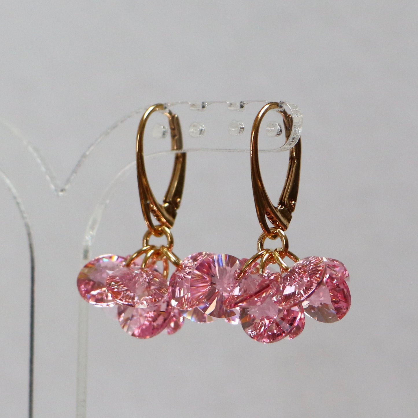 Earrings with Swarovski crystals, light pink, gold-plated silver, MARGOT