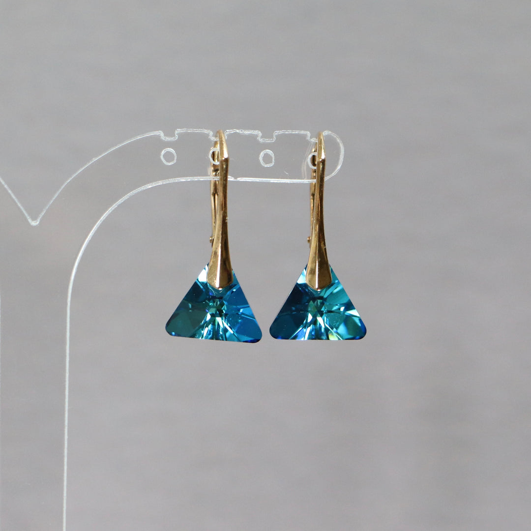 Boucles d'oreilles avec cristaux Swarovski, argent doré, bleu, BERMUDES