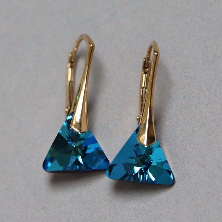 Boucles d'oreilles avec cristaux Swarovski, argent doré, bleu, BERMUDES