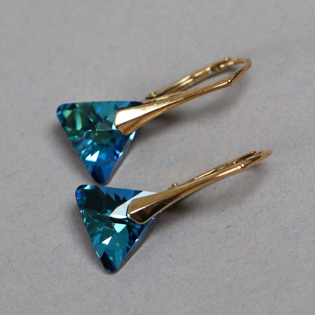 Boucles d'oreilles avec cristaux Swarovski, argent doré, bleu, BERMUDES