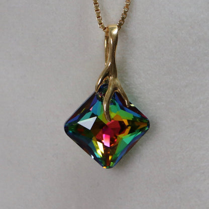 Pendant, Swarovski crystals, gilded silver, VM crystal, AGATHE