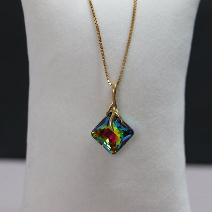 Pendant, Swarovski crystals, gilded silver, VM crystal, AGATHE