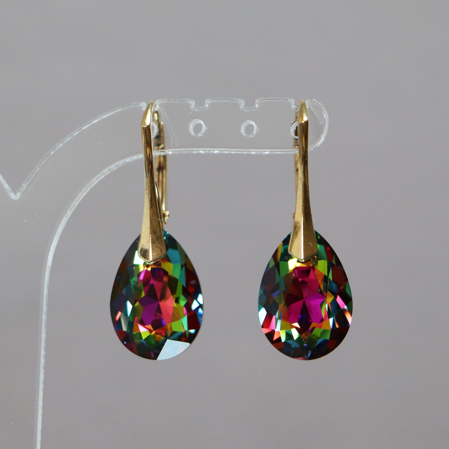 Boucles d'oreilles avec cristaux Swarovski, argent doré, cristal VM, KATE