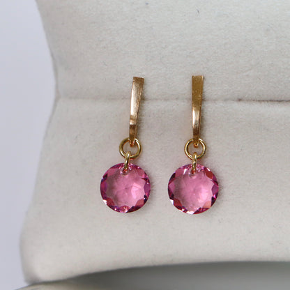 Earrings, Swarovski crystals, gold-plated silver, pink, BONBON