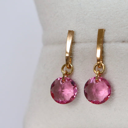 Earrings, Swarovski crystals, gold-plated silver, pink, BONBON