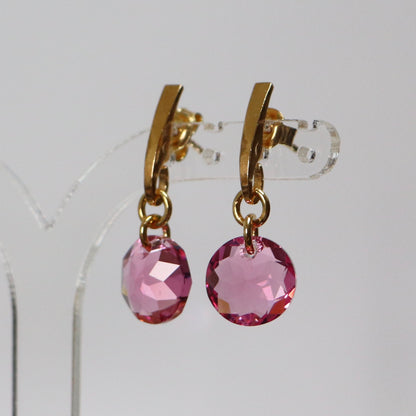 Earrings, Swarovski crystals, gold-plated silver, pink, BONBON