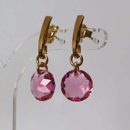 Earrings, Swarovski crystals, gold-plated silver, pink, BONBON