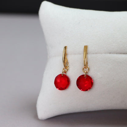 Earrings, Swarovski crystals, golden silver, bright red, BONBON