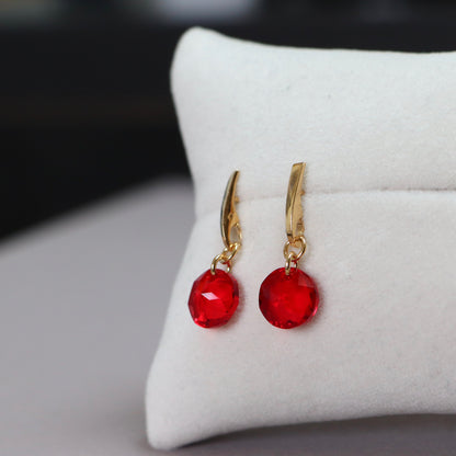 Earrings, Swarovski crystals, golden silver, bright red, BONBON