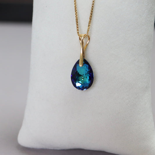 Pendant with Swarovski crystals, gold-plated silver, Bermuda blue, KATE