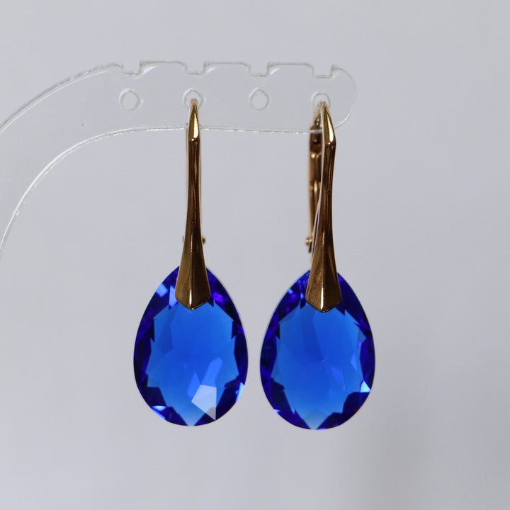 Boucles d'oreilles avec cristaux Swarovski, argent doré, bleu, KATE