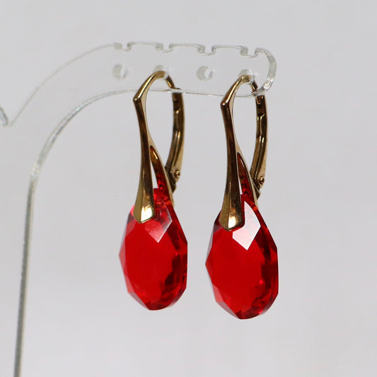 Boucles d'oreilles avec cristaux Swarovski, argent doré, rouge, KATE