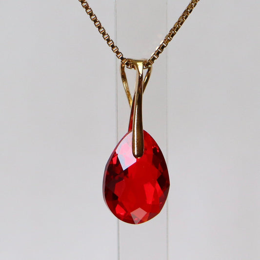 Pendant with Swarovski crystals, gold-plated silver, red, KATE