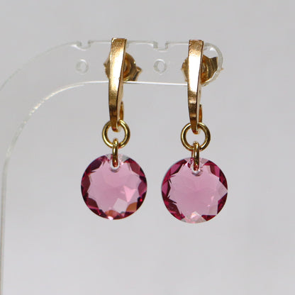 Earrings, Swarovski crystals, gold-plated silver, pink, BONBON