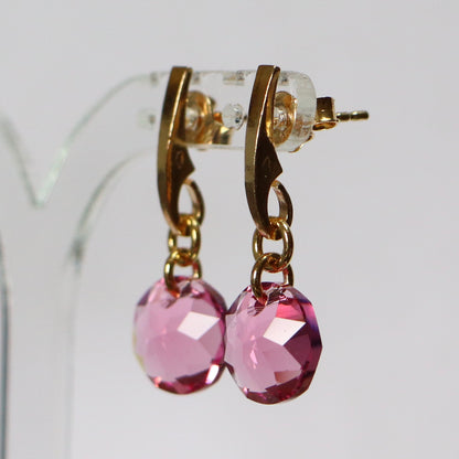 Earrings, Swarovski crystals, gold-plated silver, pink, BONBON