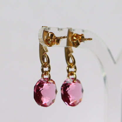 Earrings, Swarovski crystals, gold-plated silver, pink, BONBON