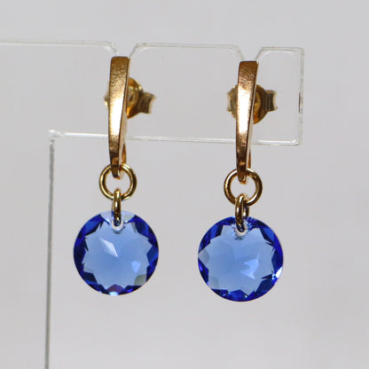 Boucles d'oreilles, cristaux Swarovski, argent doré, bleu, BONBON