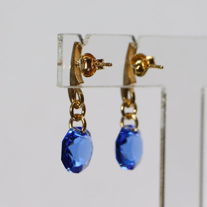 Boucles d'oreilles, cristaux Swarovski, argent doré, bleu, BONBON