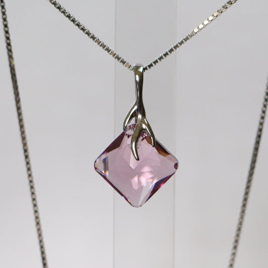 Pendentif, cristaux Swarovski, argent rhodié, mauve clair, AGATHE