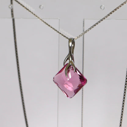 Pendant, Swarovski crystals, rhodium-plated silver, pink, AGATHE