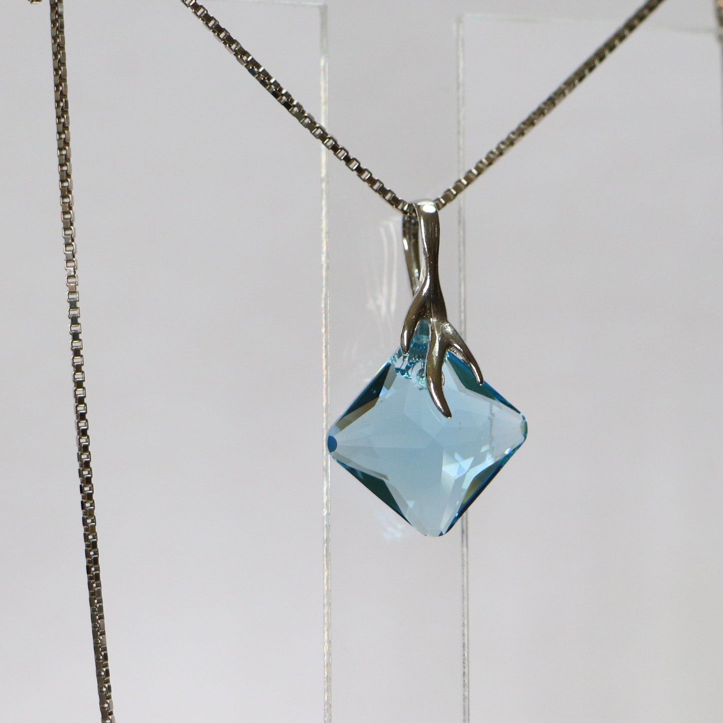 Pendentif, cristaux Swarovski, argent rhodié, bleu aquamarine, AGATHE