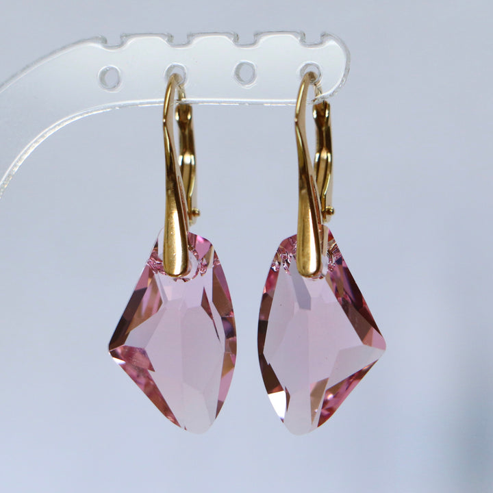 Boucles d'oreilles, cristaux Swarovski, argent doré, rose clair, ALICIA