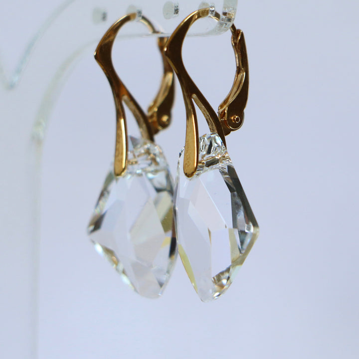 Boucles d'oreilles, cristaux Swarovski, argent doré, cristal, ALICIA