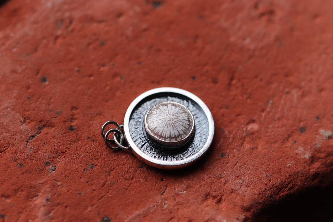 Silver pendant with fossilized coral SL-N026