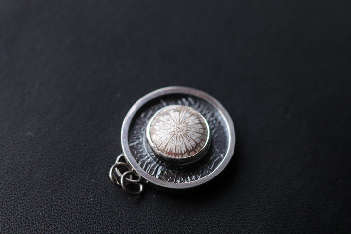 Silver pendant with fossilized coral SL-N026