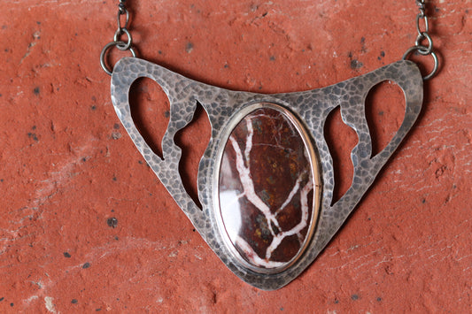 Necklace with red jasper, patinated 925 silver