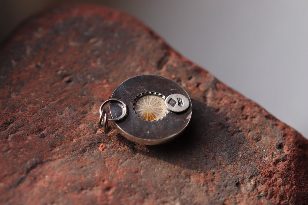 Silver pendant with fossilized coral SL-N022