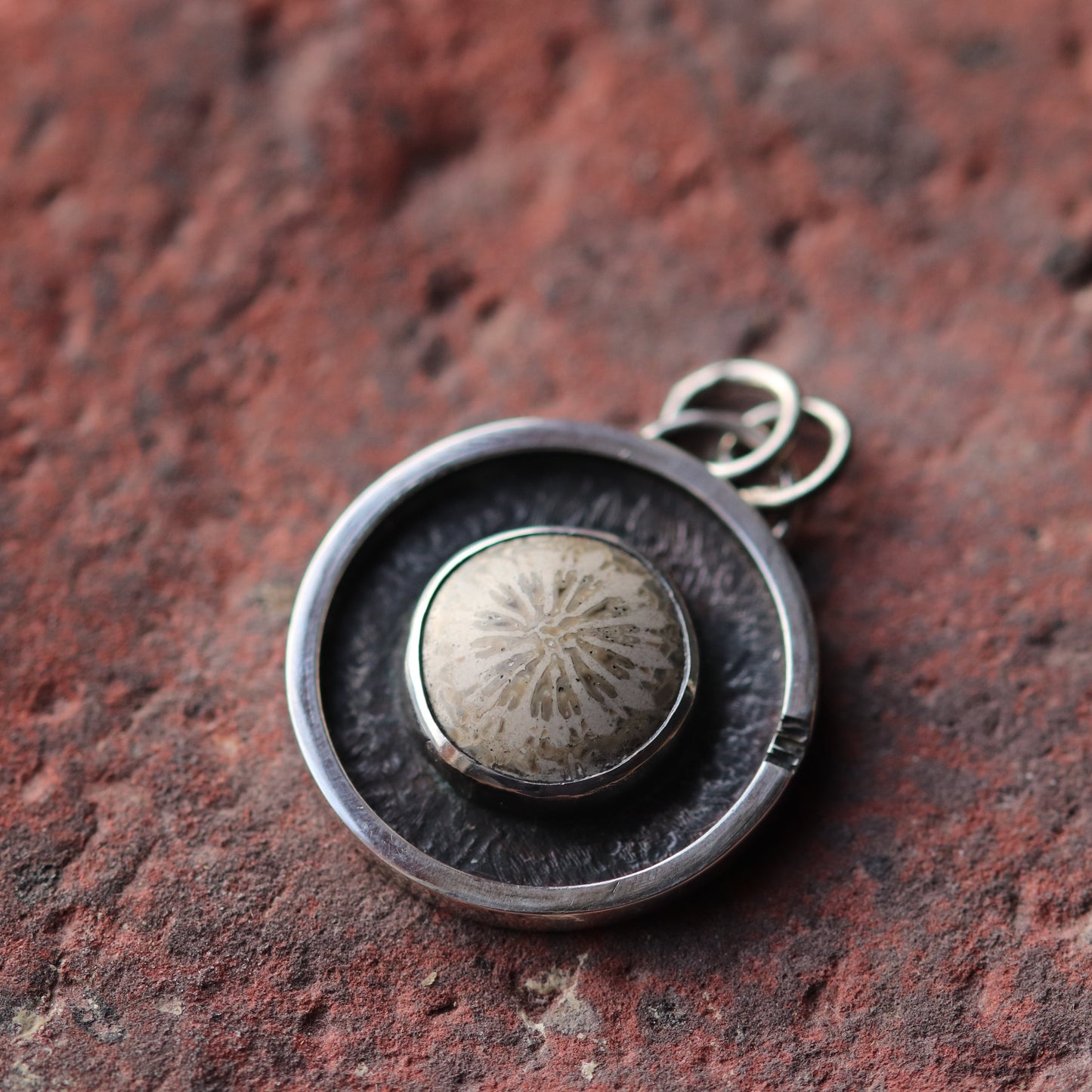 Silver pendant with fossilized coral SL-N028