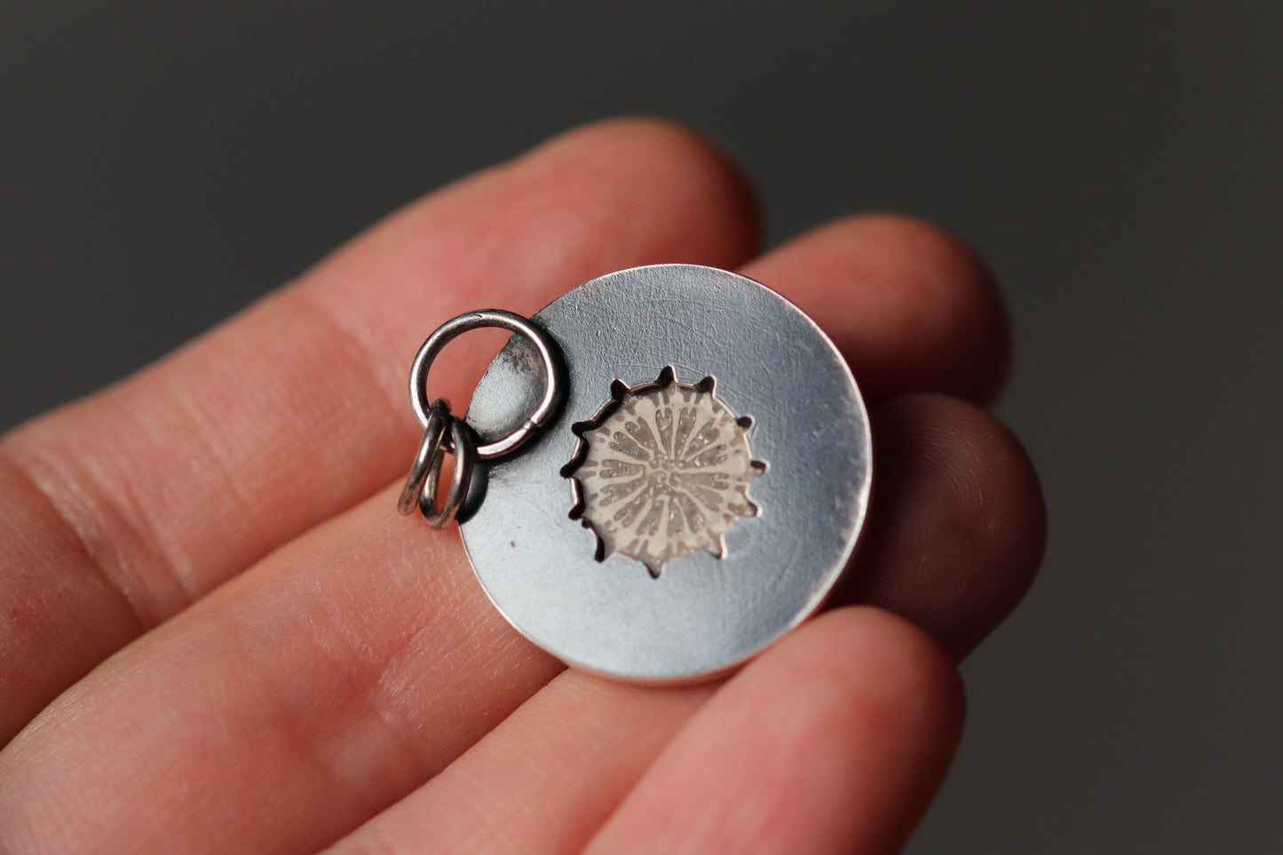 Silver pendant with fossilized coral SL-N028