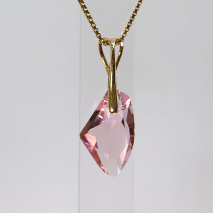 Pendant, Swarovski crystals, gold-plated silver, light pink, ALICIA