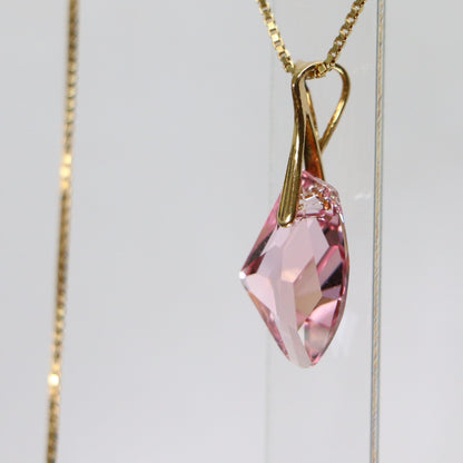 Pendant, Swarovski crystals, gold-plated silver, light pink, ALICIA