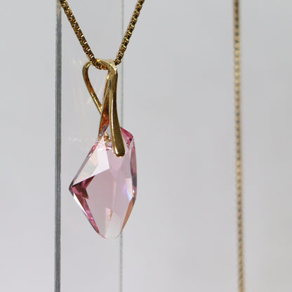 Pendant, Swarovski crystals, gold-plated silver, light pink, ALICIA