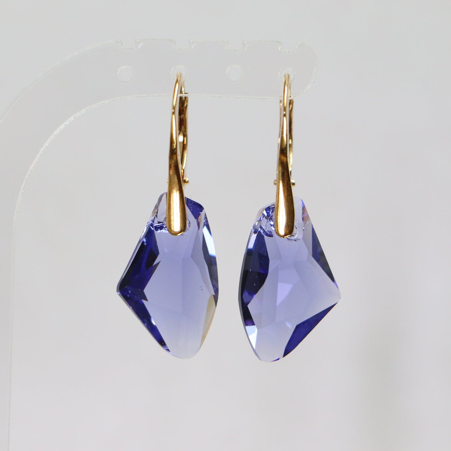 Earrings, Swarovski crystals, gold-plated silver, tanzanite blue, ALICIA