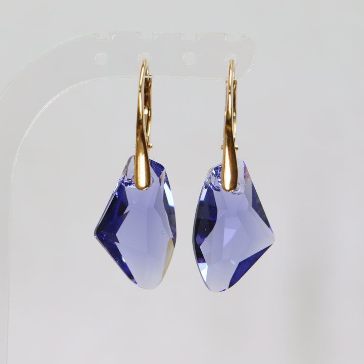 Boucles d'oreilles, cristaux Swarovski, argent doré, bleu tanzanite, ALICIA