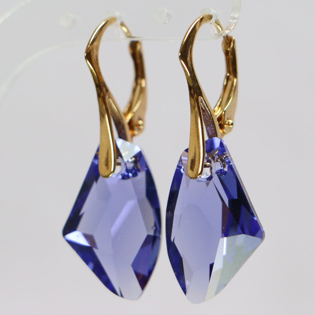 Boucles d'oreilles, cristaux Swarovski, argent doré, bleu tanzanite, ALICIA