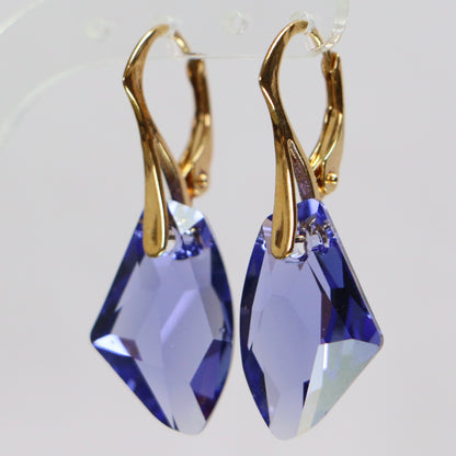 Earrings, Swarovski crystals, gold-plated silver, tanzanite blue, ALICIA