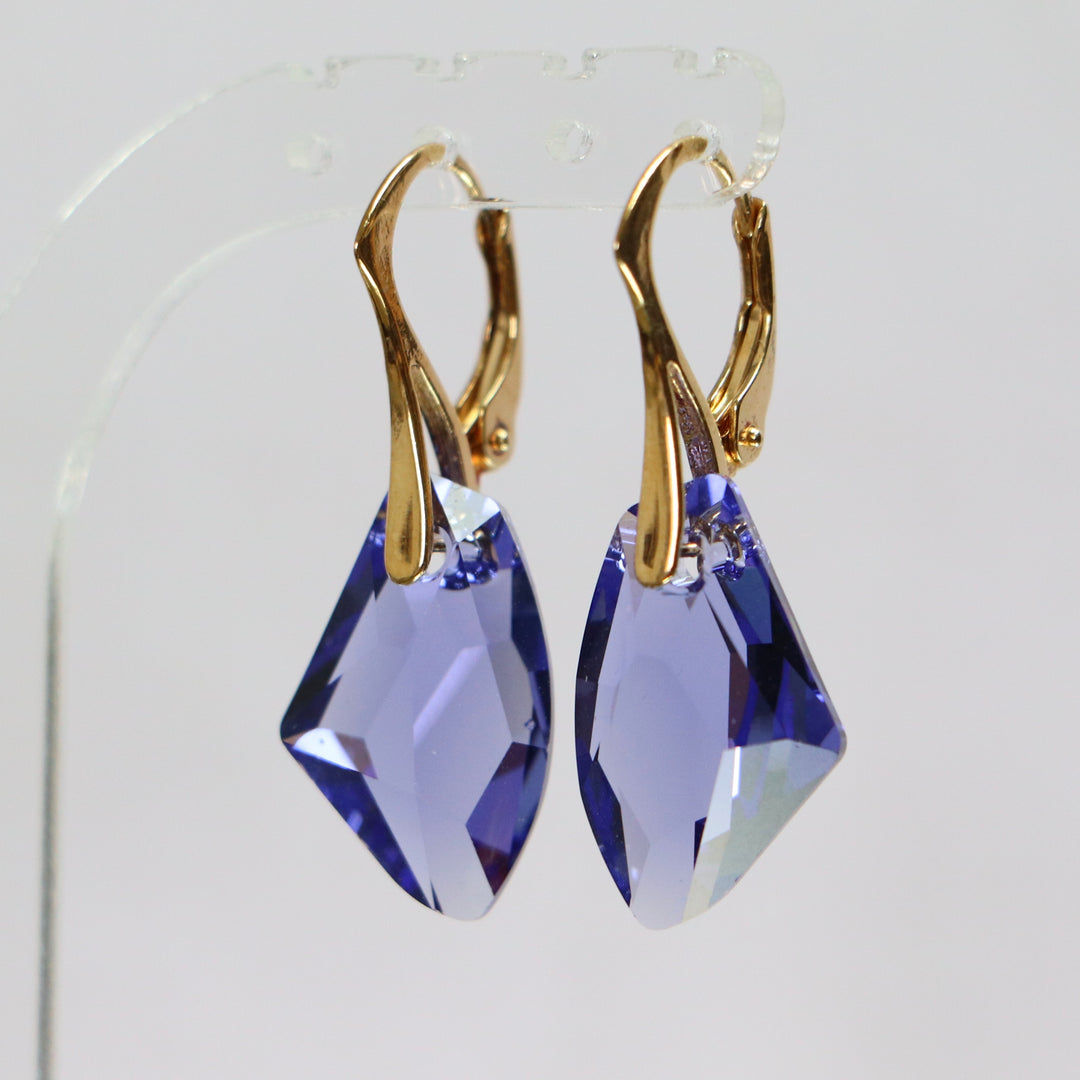 Boucles d'oreilles, cristaux Swarovski, argent doré, bleu tanzanite, ALICIA