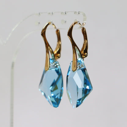 Pendant, Swarovski crystals, gold-plated silver, aquamarine blue, ALICIA