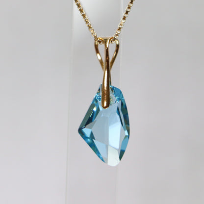 Pendentif, cristaux Swarovski, argent doré, bleu aquamarine, ALICIA